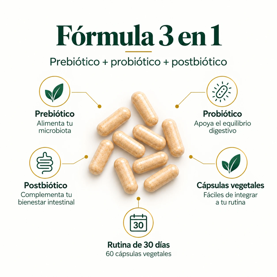 Fórmula 3 en 1: prebiótico, probiótico y postbiótico